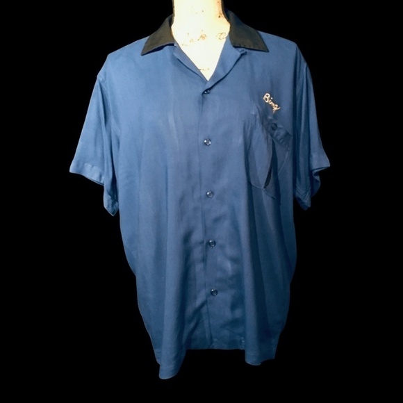 BOWL’D OVER Vintage BOWLING SHIRT, Short Sleeve, BLUE/BLACK, Embroidered, Size M - Picture 2 of 9